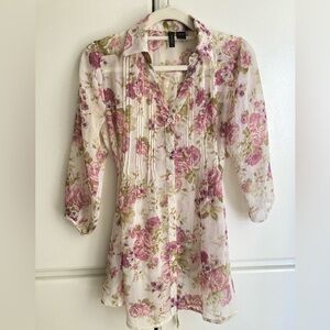 Full Tilt Long-sleeved printed loose-fitting Blouse tie closure button down S